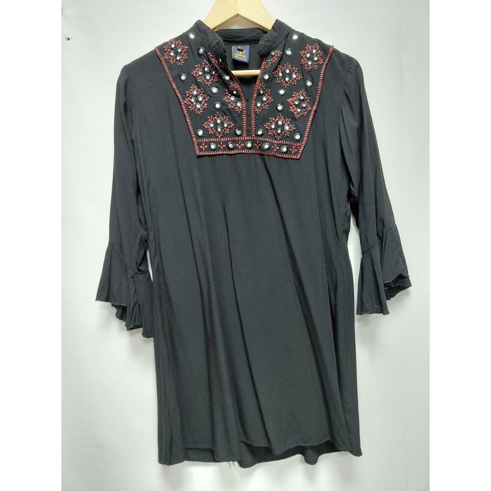 Aarong Embroidered Tunic Top Black Solid 3/4 Sleeve Size L
